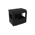 Black rectangular box with cut-out sections on a white background