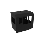Black rectangular box with cut-out sections on a white background