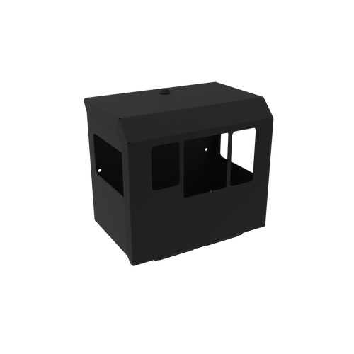 Black rectangular box with cut-out sections on a white background