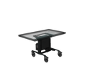 Black rolling cart with glass top on a white background