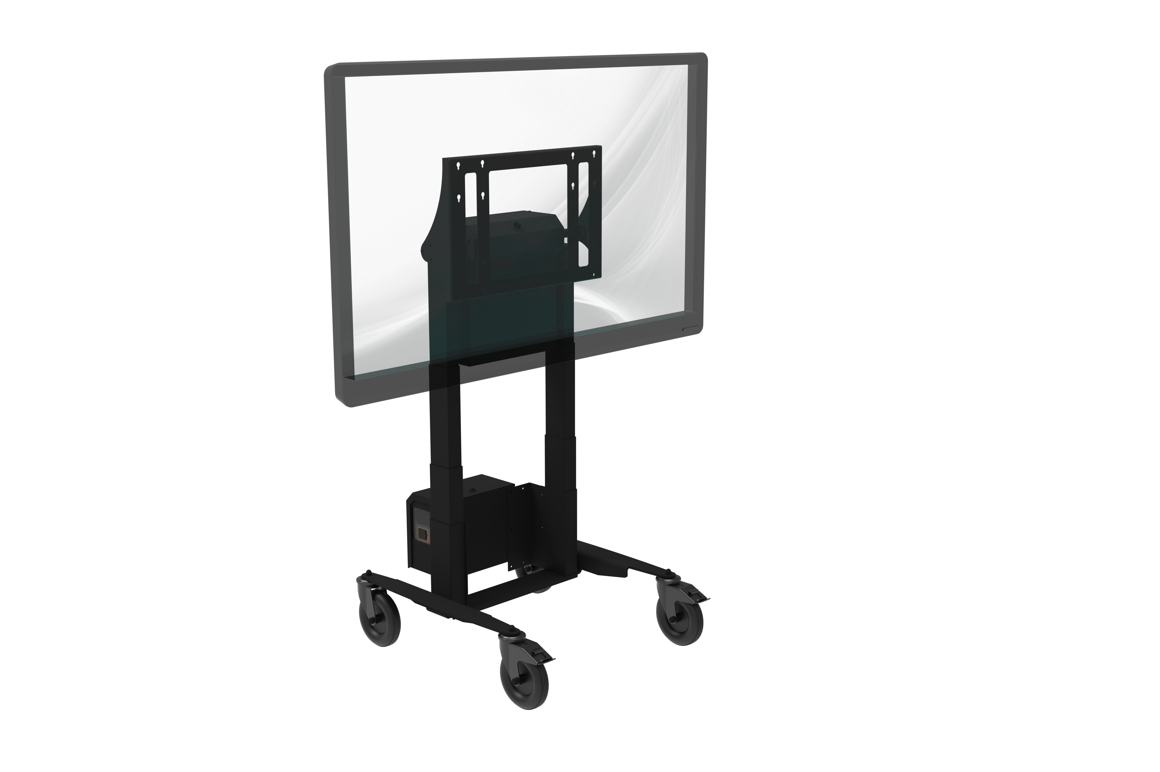 TV on a cart with a white background
