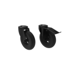Two black wheels on a white background