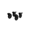 Set of four black caster wheels on a white background