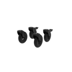 Set of four black caster wheels on a white background