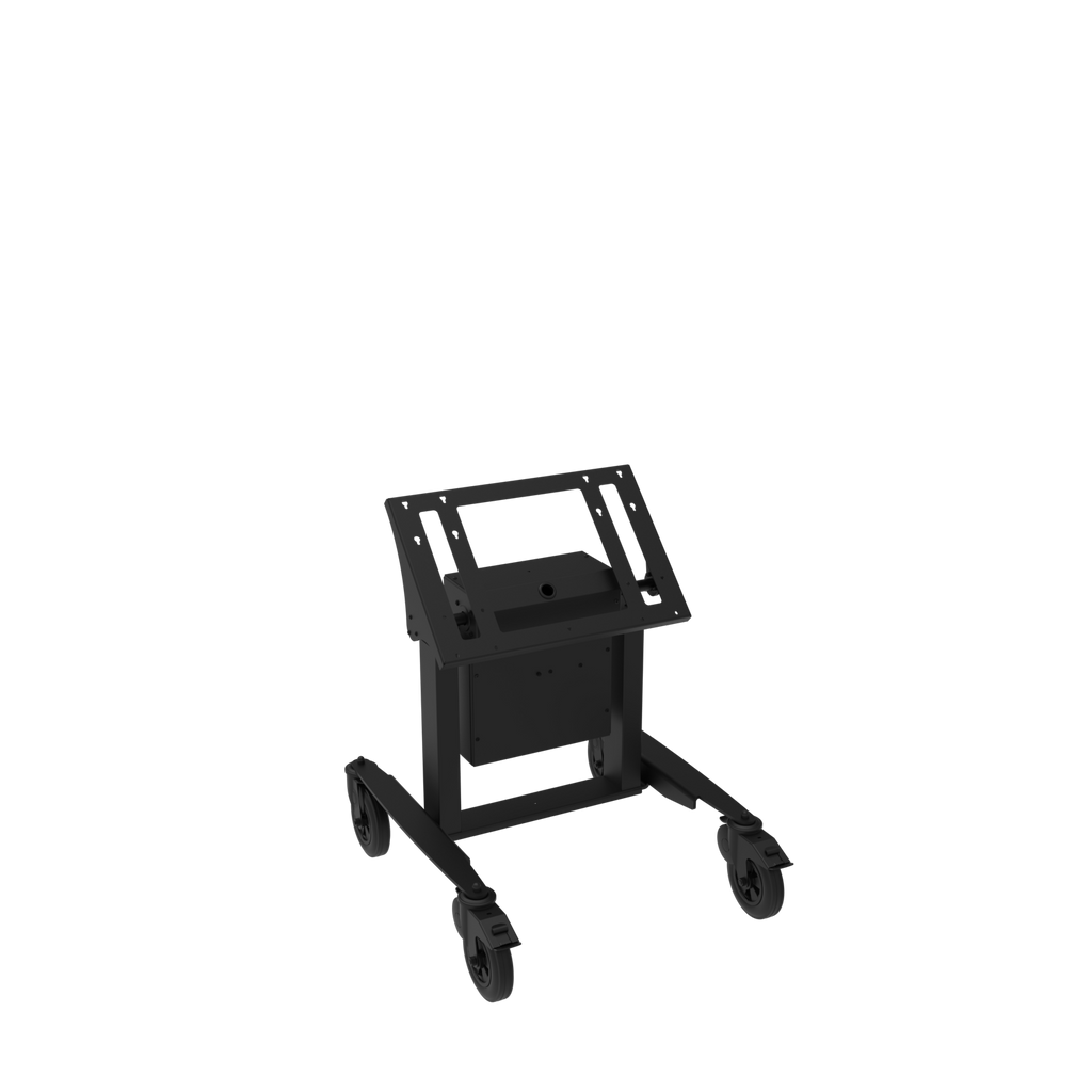 Black adjustable monitor stand on a white background