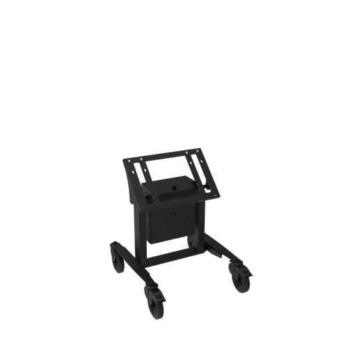 Black adjustable monitor stand on a white background